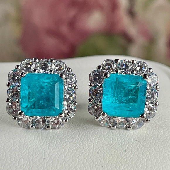 Clearance‼️5.75ct PARAIBA TOURMALINE (RARE)‼️ and White Topaz Silver Earrings. - Picture 3 of 10